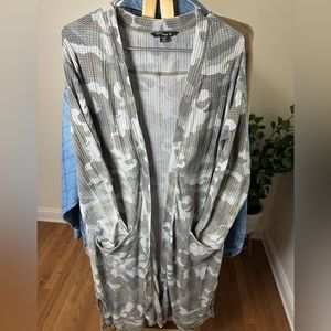 Waffle Knit Camo Long Length Cardigan